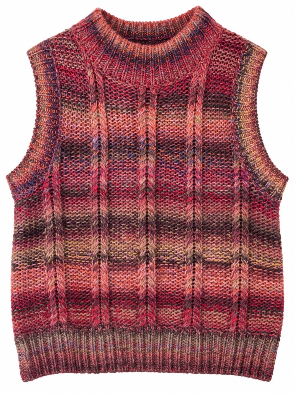 Evereve Multicolor Knit Crewneck Sleeveless Sweater Vest - Red, Pink, Brown